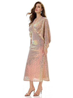 Batwing Sleeves Sequin Mermaid Evening Gown