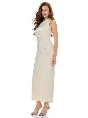 Jacquard Cheongsam Midi Bodycon Dress