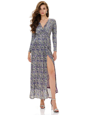 Floral Sequin Slit Maxi Dress