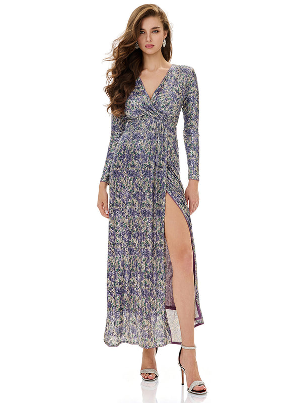 Floral Sequin Slit Maxi Dress