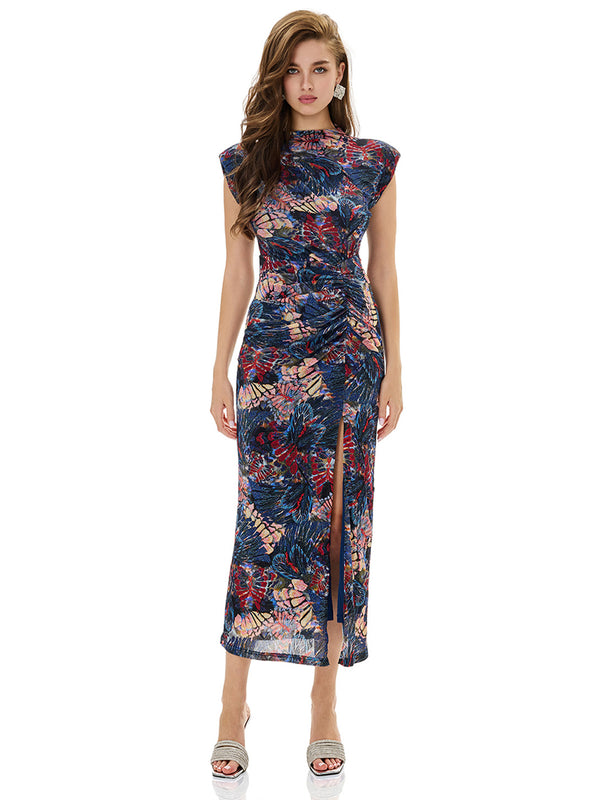 Abstract Printed Ruched Bodycon Dress