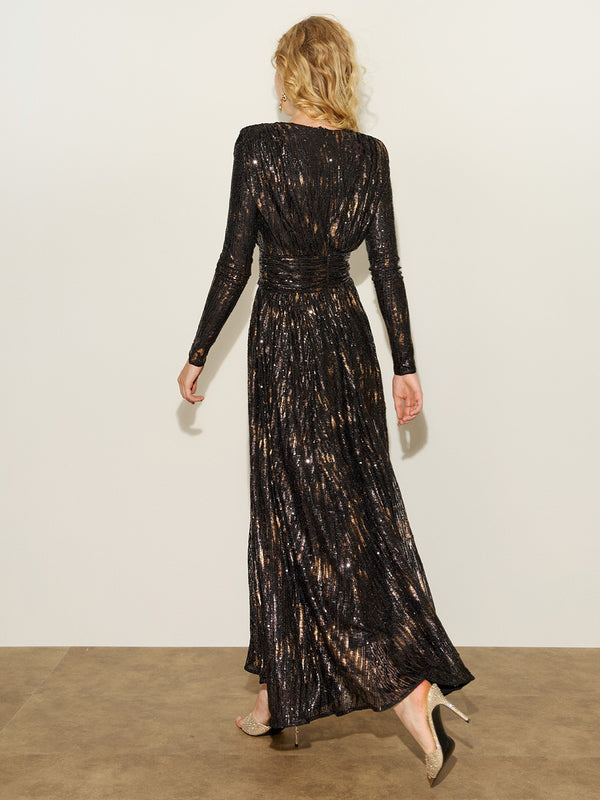 Ruched Waist-Defined Sequin Dress