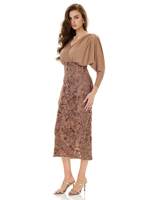 Lace Appliqué Side Slit Midi Dress