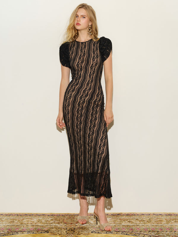 Short Sleeve Lace Mermaid Gown