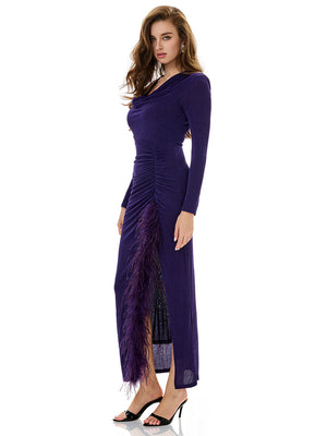 Cowl Neck Drawstring Ruched Gown