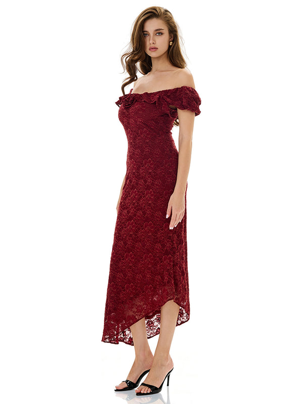 Off Shoulder Flower Lace Evening Dress