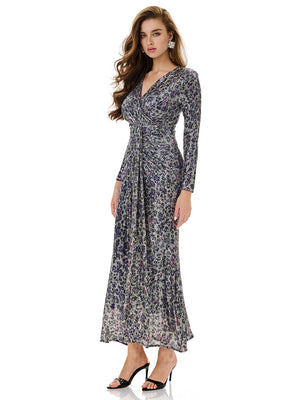 Leopard Print Sequin Wrap Party Dress