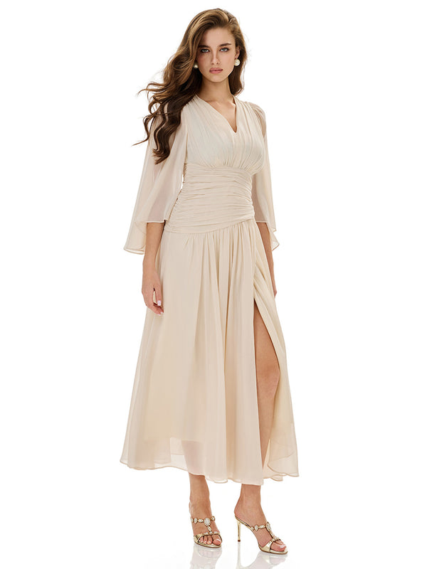 Ruched Waist Slit Maxi Dress