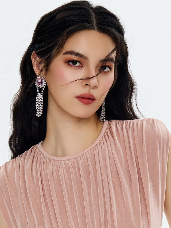 Pink Royal Tassel Gemstone Drop Earrings