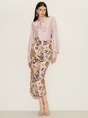 Knot Neck Top & Bead Embroidered Skirt Sets