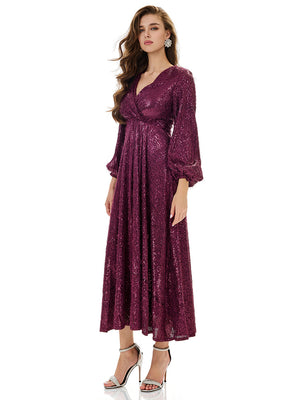 Balloon Sleeve Sequin Maxi Dress