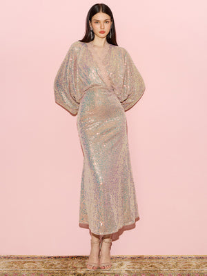 Batwing Sleeves Sequin Mermaid Evening Gown