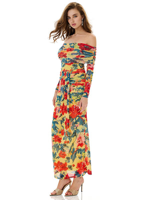 Floral Print Off Shoulder Top & Skirt Sets