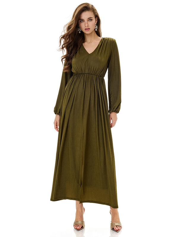 Ruched Lantern Sleeve Slit Party Dress