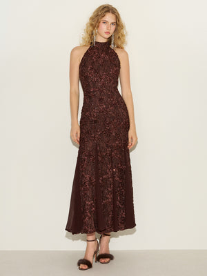 Lace Appliqué Mesh Gown