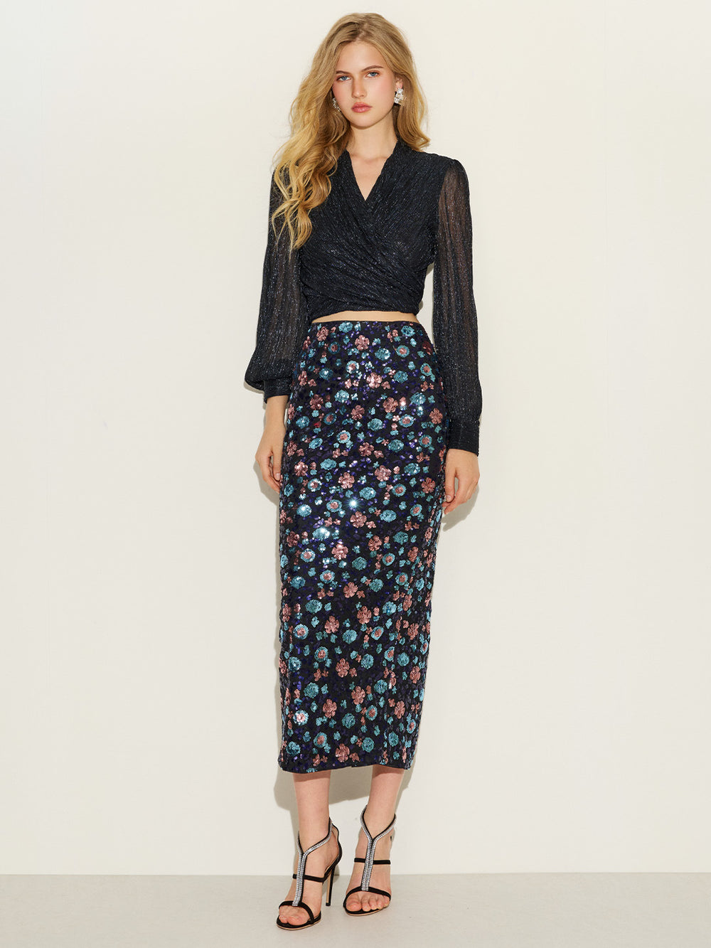 Glitter Wrap Top & Sequins Skirt Sets