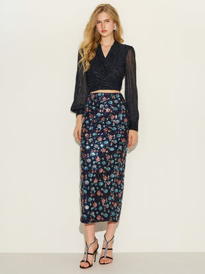 Glitter Wrap Top & Sequins Skirt Sets