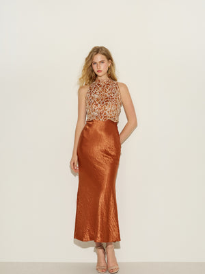 Floral Lace Bodice Satin Bodycon Dress