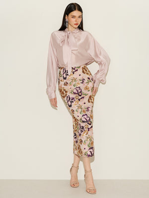 Knot Neck Top & Bead Embroidered Skirt Sets