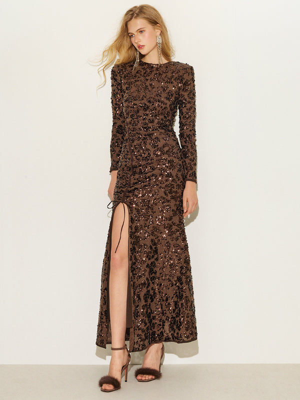 Sequin High Slit Evening Dress