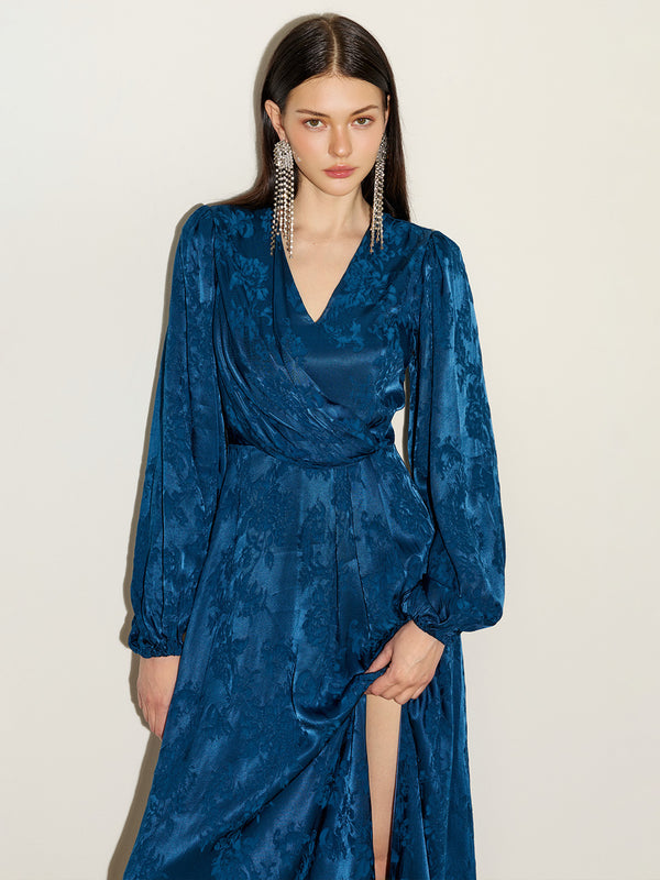 Jacquard Long Sleeve Slit Gown