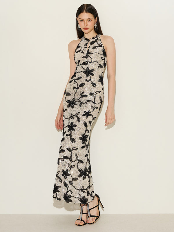 Moonlight Bloom Shadow Sequin Dress