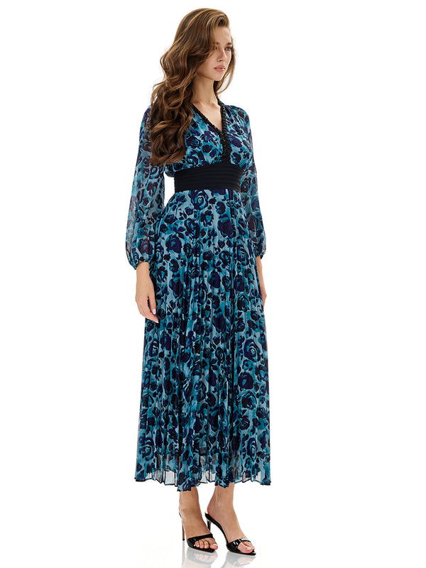 Floral Print Pleated Dress