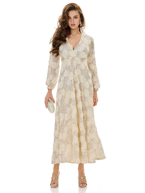 Sequin Embellished Lace Maxi Dress