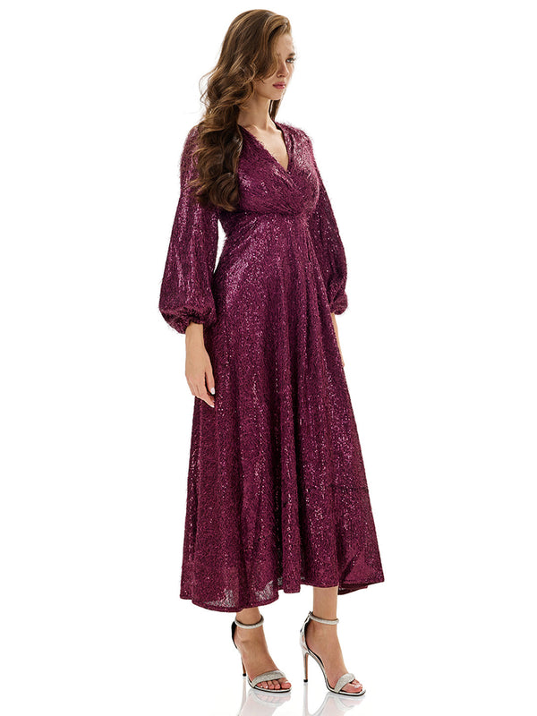 Balloon Sleeve Sequin Maxi Dress