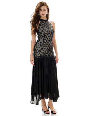 Sequin Embellished Chiffon Maxi Dress