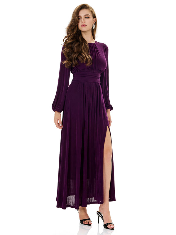 Draped High Slit Evening Gown