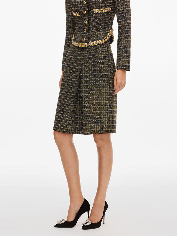 Glitter Single Breasted Tweed Jacket & Skirt Sets