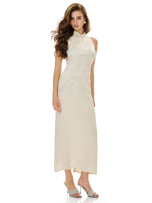 Jacquard Cheongsam Midi Bodycon Dress