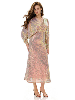 Batwing Sleeves Sequin Mermaid Evening Gown