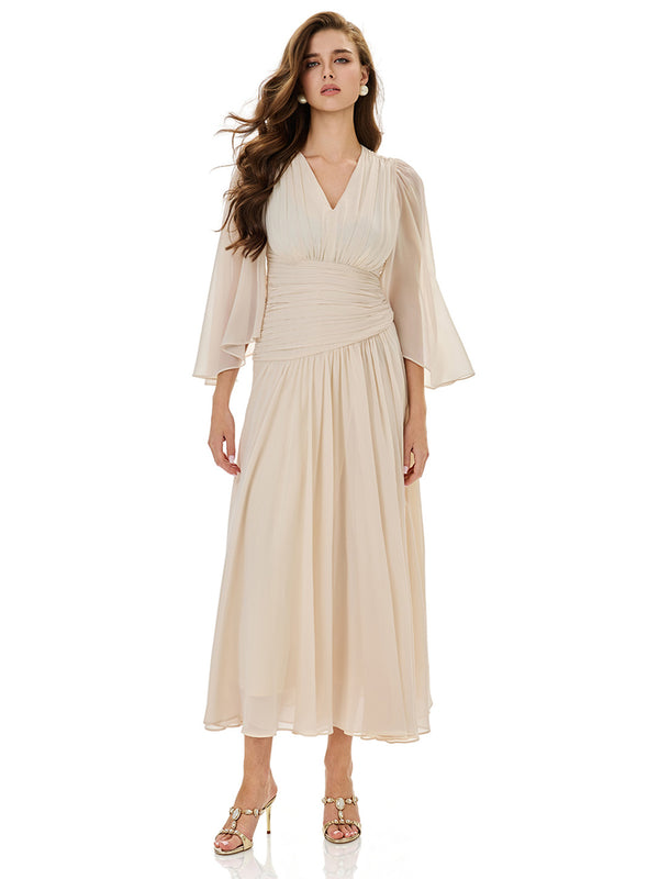Ruched Waist Slit Maxi Dress