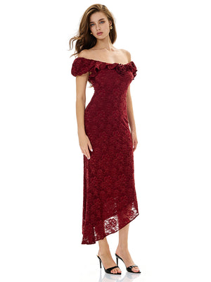 Off Shoulder Flower Lace Evening Dress