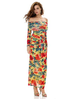 Floral Print Off Shoulder Top & Skirt Sets
