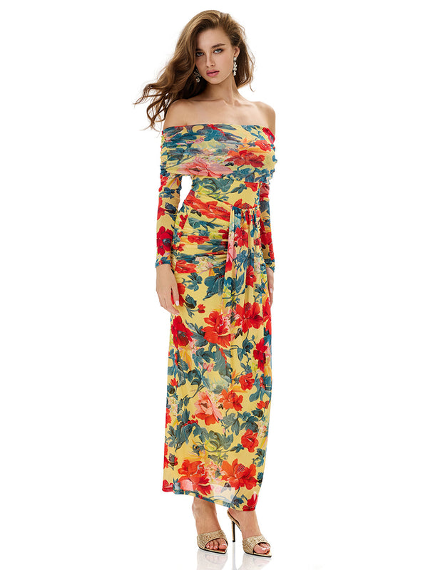 Floral Print Off Shoulder Top & Skirt Sets