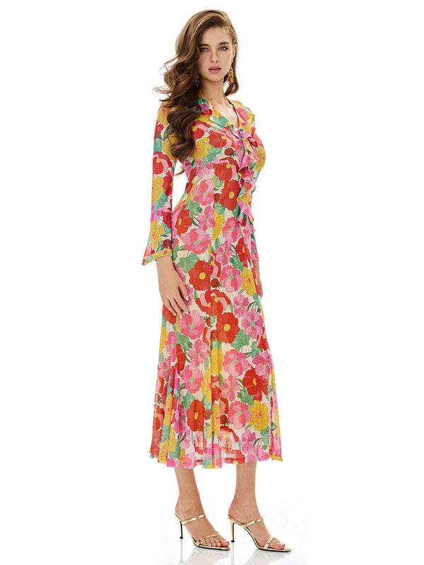 Bloom Floral Ruffles Bodycon Dress