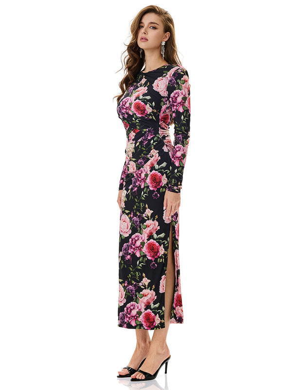Floral Print Ruched Bodycon Dress