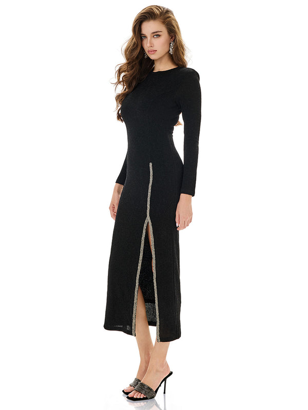 Metallic Trim Slit Bodycon Dress