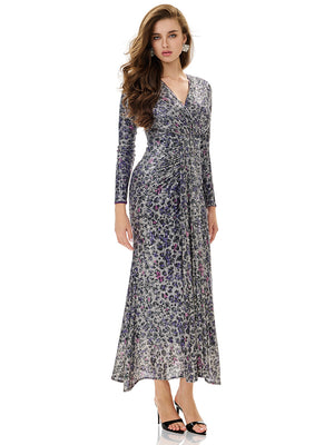 Leopard Print Sequin Wrap Party Dress