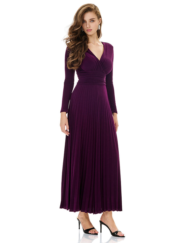 Long Sleeve Pleated Evening Gown
