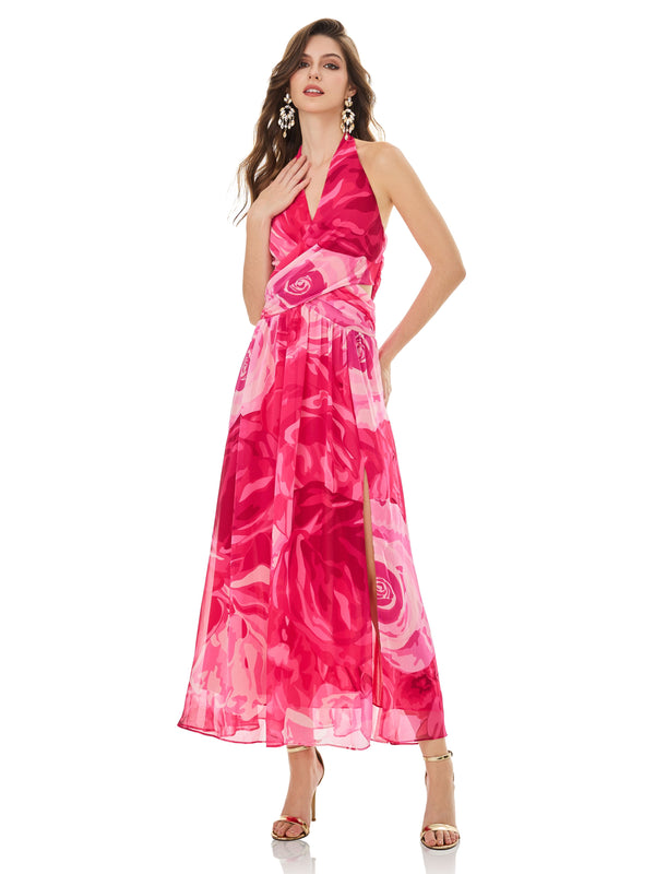Hot Pink Abstract Print Dress