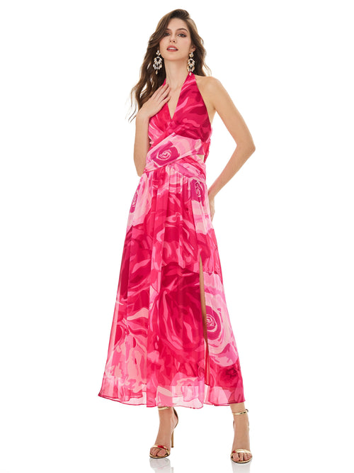 Hot Pink Abstract Print Dress