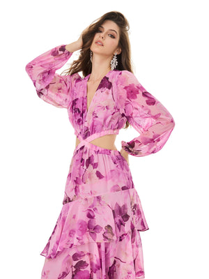 Fuchsia Floral Tiered Dress
