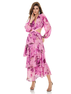 Fuchsia Floral Tiered Dress