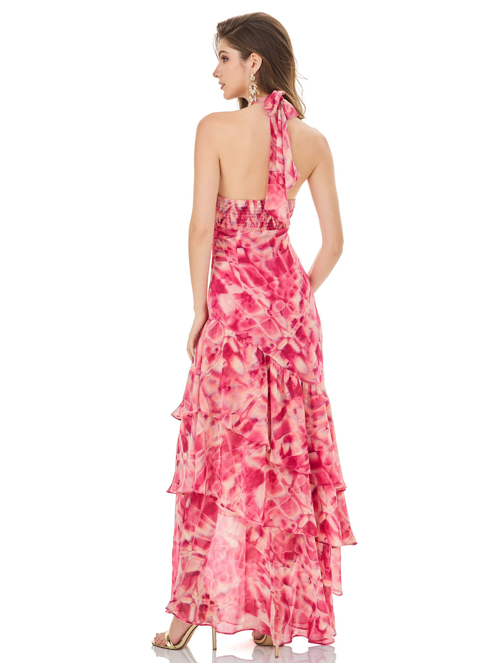 Pink Crisscross Halter Maxi Dress