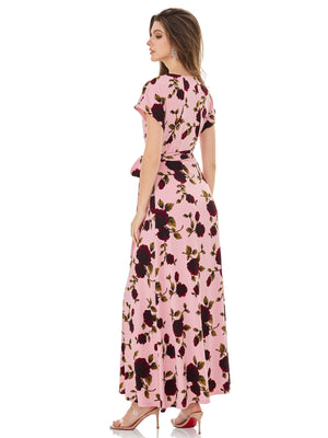 Dawn Pink Rose Print Wrap Dress