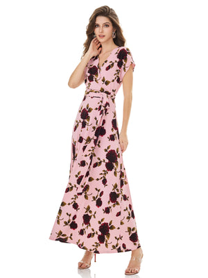 Dawn Pink Rose Print Wrap Dress